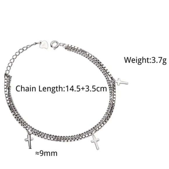 925 Sterling Silver Dainty Minimalist Cross Bracelet Layered Box Chain Bracelet - Picture 4 of 5